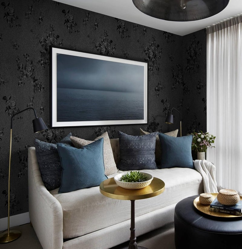 Erfoni Black Peel and Stick Wallpaper Black Floral Embossed Contact Paper 17.7inch×393.7inch Removable Textured Flower Wallpaper Self Adhesive Thicken Accent Wall Countertops Wall Paper - Image 2